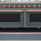 ILVE Majestic II 60" Dual Fuel Natural Gas Range in Blue Grey with Copper Trim, UM15FDNS3BGP