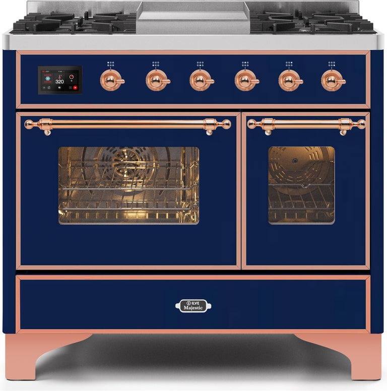 ILVE Majestic II 40" Dual Fuel Natural Gas Range in Blue with Copper Trim, UMD10FDNS3MBP