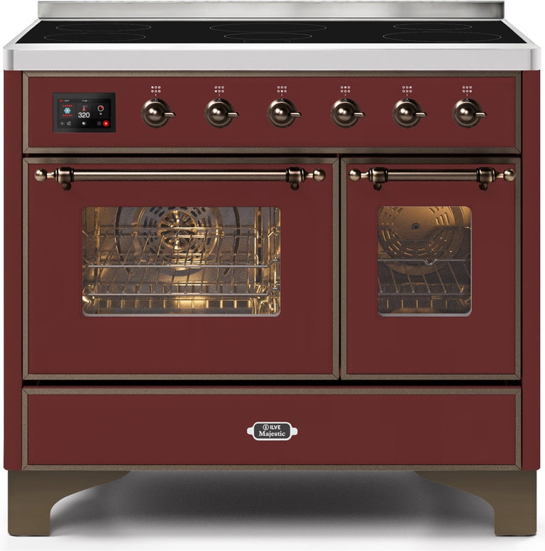 ILVE Majestic II 40" Induction Range with Element Stove and Electric Oven in Burgundy with Bronze Trim, UMDI10NS3BUB