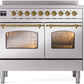 ILVE Nostalgie II 40" Induction Range with Element Stove and Electric Oven in Stainless Steel with Brass Trim, UPDI406NMPSSG