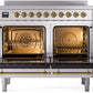 ILVE Nostalgie II 40" Induction Range with Element Stove and Electric Oven in Stainless Steel with Brass Trim, UPDI406NMPSSG