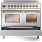 ILVE Nostalgie II 40" Induction Range with Element Stove and Electric Oven in Stainless Steel with Brass Trim, UPDI406NMPSSG