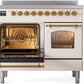 ILVE Nostalgie II 40" Induction Range with Element Stove and Electric Oven in Antique White with Brass Trim, UPDI406NMPAWG