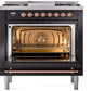 ILVE Nostalgie II 36" Dual Fuel Natural Gas Range in Glossy Black with Copper Trim, UP36FNMPBKP