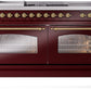 ILVE Nostalgie II 60" Dual Fuel Propane Gas Range in Burgundy with Brass Trim, UP60FSNMPBUGLP