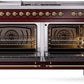 ILVE Nostalgie II 60" Dual Fuel Propane Gas Range in Burgundy with Brass Trim, UP60FSNMPBUGLP
