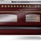ILVE Nostalgie II 60" Dual Fuel Propane Gas Range in Burgundy with Brass Trim, UP60FSNMPBUGLP