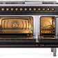 ILVE Nostalgie II 48" Dual Fuel Natural Gas Range in Black with Bronze Trim, UP48FNMPBKB