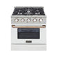 Kucht 30" Pro-Style Natural Gas Dual Fuel Range in White with Gold Accents, KDF302-W-GOLD