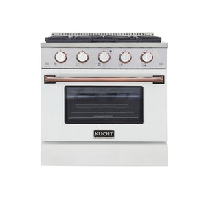 Kucht Professional 30" 4.2 cu ft. Natural Gas Range in White with Rose Gold Accents, KNG301-W-ROSE