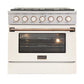 Kucht Signature 36 In. 5.2 cu ft. Natural Gas Range with White Door and Gold Accents, KNG361-W-GOLD