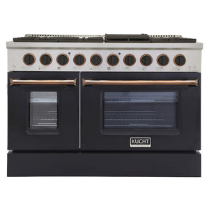 Kucht Signature 48 In. 6.7 cu ft. Propane Gas Range with Black Door and Gold Accents, KNG481/LP-K-GOLD