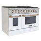 Kucht Signature 48 In. 6.7 cu ft. Propane Gas Range with White Door and Gold Accents, KNG481/LP-W-GOLD
