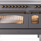 ILVE Nostalgie II 48" Induction Range with Element Stove and Electric Oven in Matte Graphite with Bronze Trim, UPI486NMPMGB