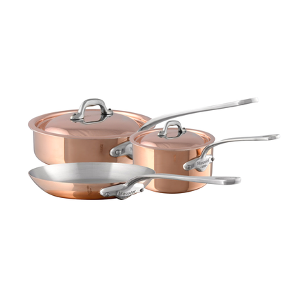 Mauviel 1830 M'Heritage M'150 S Copper 5-Piece Copper Cookware Set With Cast Stainless Steel Handles And Curved Lid