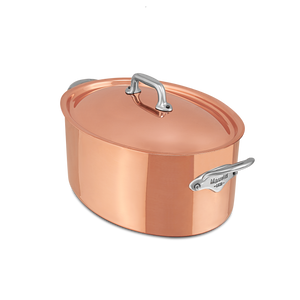 Mauviel 1830 M'Heritage M'150 S Copper Oval Stewpan With Lid, Cast Stainless Steel Handles, 7.2-Qt