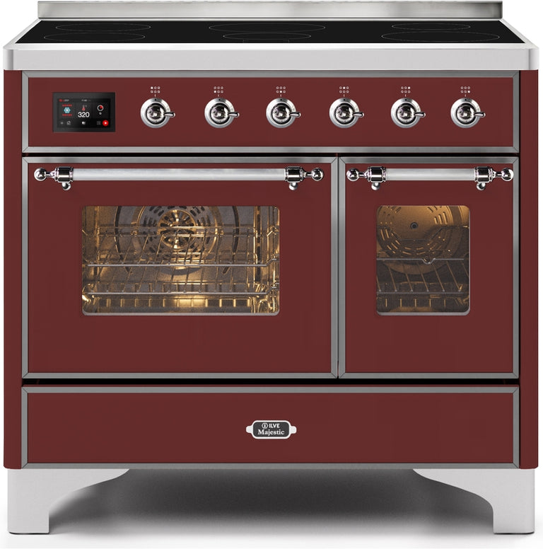 ILVE Majestic II 40" Induction Range with Element Stove and Electric Oven in Burgundy with Chrome Trim, UMDI10NS3BUC