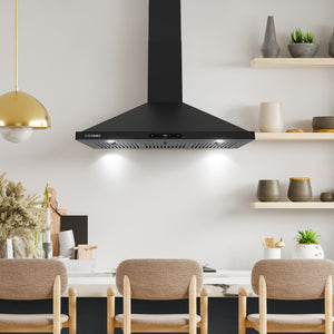 Cosmo Vista 36" Ducted Wall Mount Range Hood, Touch Controls, LED Lights in Matte Black, COS-63190S-BK