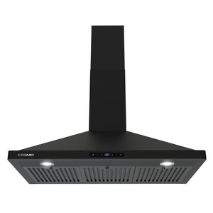 Cosmo Vista 36" Ducted Wall Mount Range Hood, Touch Controls, LED Lights in Matte Black, COS-63190S-BK