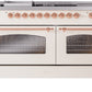ILVE Nostalgie II 60" Dual Fuel Natural Gas Range in Antique White with Copper Trim, UP60FSNMPAWP