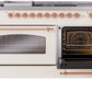 ILVE Nostalgie II 60" Dual Fuel Natural Gas Range in Antique White with Copper Trim, UP60FSNMPAWP