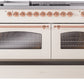 ILVE Nostalgie II 60" Dual Fuel Natural Gas Range in Antique White with Copper Trim, UP60FSNMPAWP