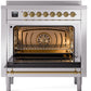 ILVE Nostalgie II 36" Induction Range with Element Stove and Electric Oven in Stainless Steel with Brass Trim, UPI366NMPSSG