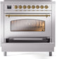 ILVE Nostalgie II 36" Induction Range with Element Stove and Electric Oven in Stainless Steel with Brass Trim, UPI366NMPSSG