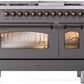 ILVE Nostalgie II 48" Dual Fuel Propane Gas Range in Matte Graphite with Bronze Trim, UP48FNMPMGBLP