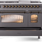 ILVE Nostalgie II 48" Dual Fuel Propane Gas Range in Matte Graphite with Bronze Trim, UP48FNMPMGBLP