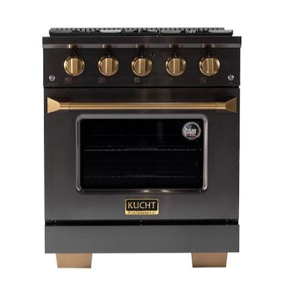 Kucht Gemstone Professional 30" 4.2 cu. ft. Dual Fuel Range in Titanium Stainless Steel with Gold Accents, KED304