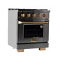 Kucht Gemstone 30" Dual Fuel Propane Gas Range in Titanium Stainless Steel with Gold Accents, KED304/LP