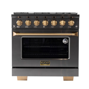 Kucht Gemstone Professional 36" 5.2 cu. ft. Natural Gas Range in Titanium Stainless Steel with Gold Accents, KEG363