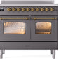ILVE Nostalgie II 40" Induction Range with Element Stove and Electric Oven in Matte Graphite with Brass Trim, UPDI406NMPMGG