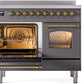 ILVE Nostalgie II 40" Induction Range with Element Stove and Electric Oven in Matte Graphite with Brass Trim, UPDI406NMPMGG