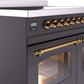 ILVE Nostalgie II 40" Induction Range with Element Stove and Electric Oven in Matte Graphite with Brass Trim, UPDI406NMPMGG