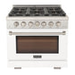 Kucht Professional 36" 5.2 cu. ft. Propane Gas Range in White with True Simmer Burners, KFX3600X/LP-W
