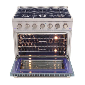 Kucht Professional 36" 5.2 cu ft. Propane Gas Range in Light Blue with Silver Accents, KNG361/LP-LB