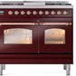 ILVE Nostalgie II 40" Dual Fuel Natural Gas Range in Burgundy with Copper Trim, UPD40FNMPBUP