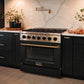 Kucht Signature 48 In. 6.7 cu ft. Propane Gas Range with Black Door and Gold Accents, KNG481/LP-K-GOLD