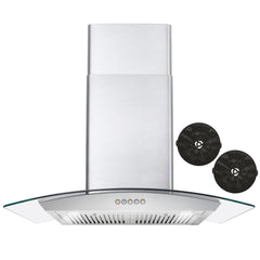 Cosmo 30" 380 CFM Convertible Wall Mount Range Hood with Glass Canopy, Push Button Controls and Carbon Filter Kit, COS-668A750-DL