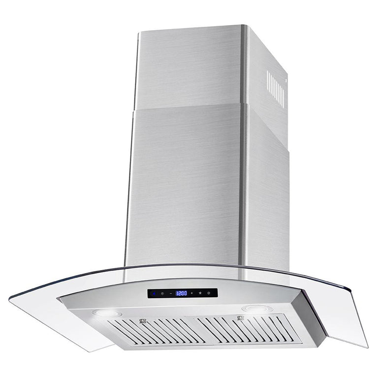 Cosmo 30" 380 CFM Convertible Wall Mount Range Hood with Glass Canopy, Digital Touch Controls and Carbon Filter Kit, COS-668AS750-DL
