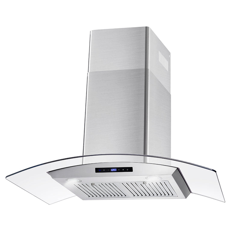 Cosmo 36" 380 CFM Convertible Wall Mount Range Hood with Glass Canopy, Digital Touch Controls and Carbon Filter Kit, COS-668AS900-DL