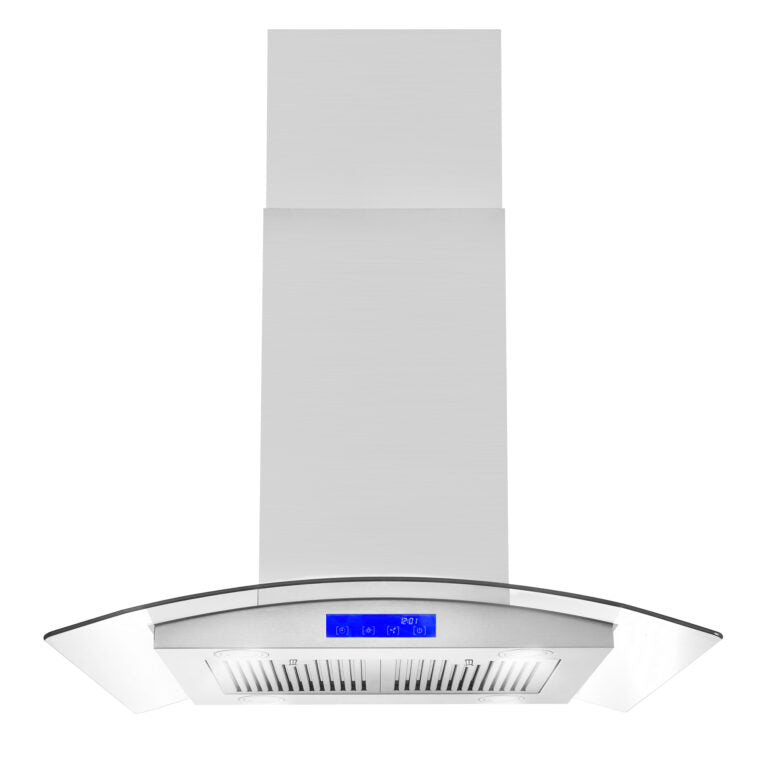 Cosmo 30" 380 CFM Convertible Island Range Hood with Glass Canopy and Digital Touch Controls, COS-668ICS750