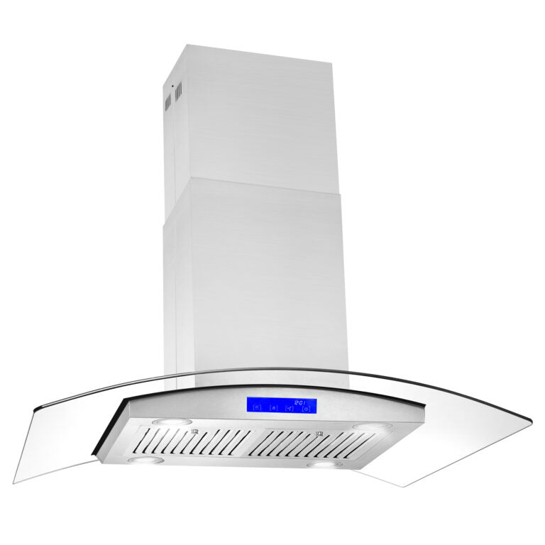 Cosmo 36" 380 CFM Convertible Island Range Hood with Glass Canopy and Digital Touch Controls, COS-668ICS900