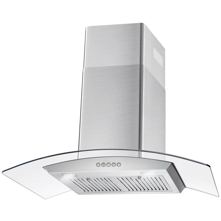 Cosmo 36" 380 CFM Convertible Wall Mount Range Hood with Glass Canopy, Push Button Controls and Carbon Filter Kit, COS-668WRC90-DL