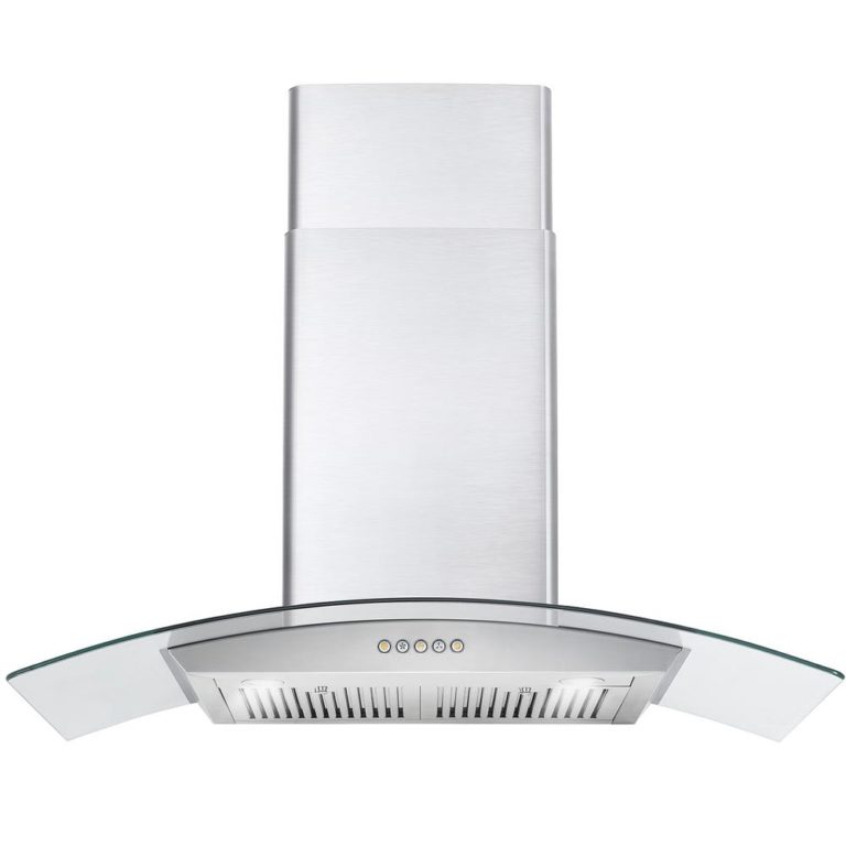 Cosmo 36" 380 CFM Convertible Wall Mount Range Hood with Glass Canopy and Push Button Controls, COS-668WRC90