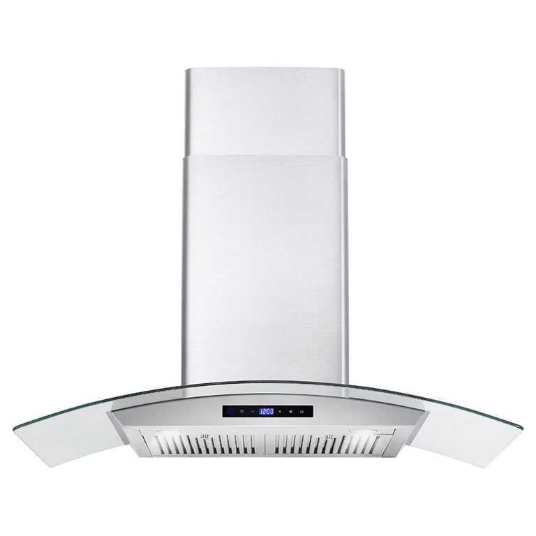 Cosmo 36" 380 CFM Convertible Wall Mount Range Hood with Glass Canopy, Digital Touch Controls and Carbon Filter Kit, COS-668WRCS90-DL
