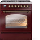 ILVE Nostalgie II 30" Dual Fuel Natural Gas Range in Burgundy with Bronze Trim, UP30NMPBUB