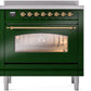 ILVE Nostalgie II 36" Induction Range with Element Stove and Electric Oven in Emerald Green with Brass Trim, UPI366NMPEGG